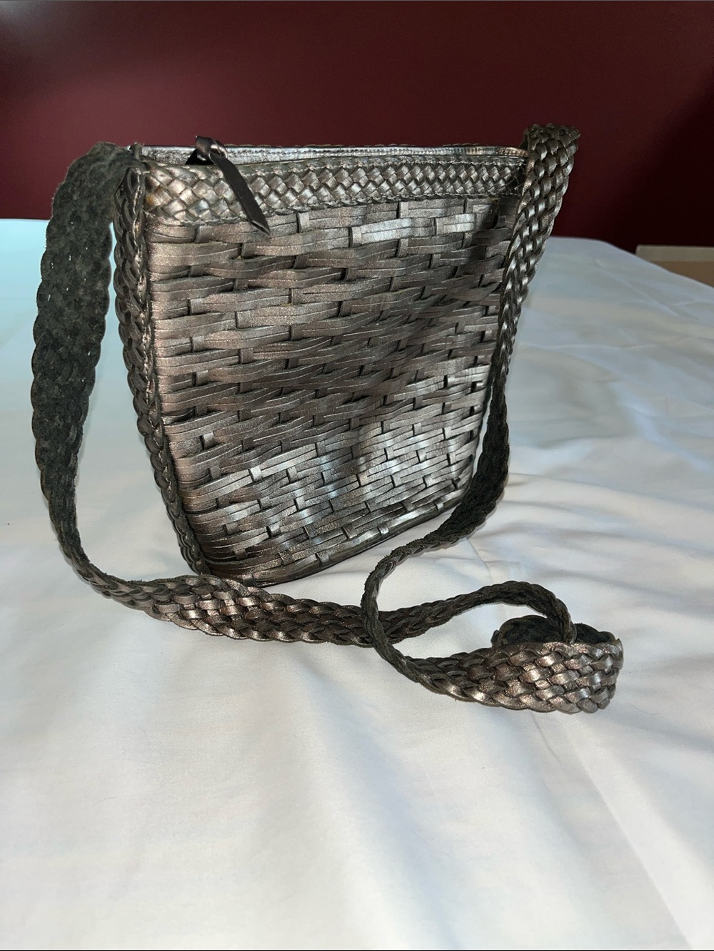 Franco Sarto Vintage Metallic Woven Leather Crossbody Bag